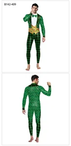 St. Patrick's Day heren groene klaver print jumpsuit met lange mouw feest outfit