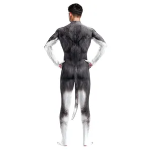 Heren Husky Cosplay Dier Kostuum Volledige Lichaam Zentai Pak Digitale Print Optreden Outfit