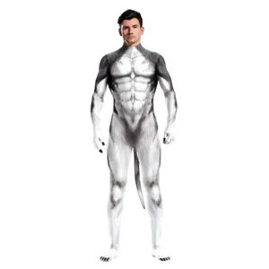 Heren Husky Cosplay Dier Digitale Print Jumpsuit Halloween Feest Optreden Kostuum