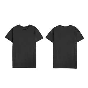 Vista dettagliata della t-shirt nera da uomo tinta unita con parte anteriore e retro.