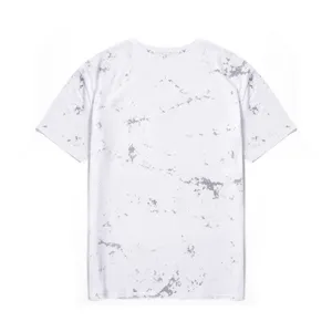 Men's summer short sleeve t-shirt, casual white tee with grey abstract print, slim fit streetwear top.