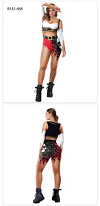 Halloween pirata costume cosplay stampa digitale crop top collant a rete dettaglio