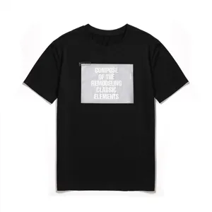 Men's black short sleeve t-shirt with trendy chest graphic print for summer casual wear.
