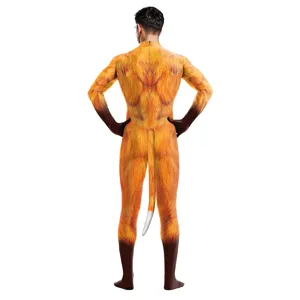 Full body fox zentai costume for adults, animal cosplay printed jumpsuit with tail.