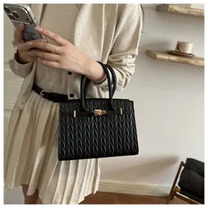 Elegante borsa a mano trapuntata nera, pratica borsa a tracolla casual da donna.