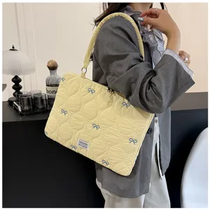 Korean style embroidered bow laptop bag and fashionable shoulder tablet storage bag for women.
