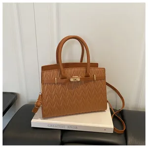 Borsa a mano trapuntata marrone con tracolla, classica borsa a tracolla retrò da donna.