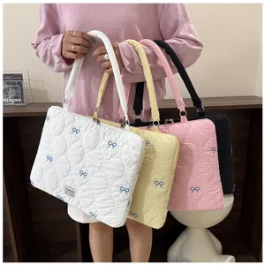Korean style quilted bow laptop bag aesthetic shoulder bag padded tablet storage bag