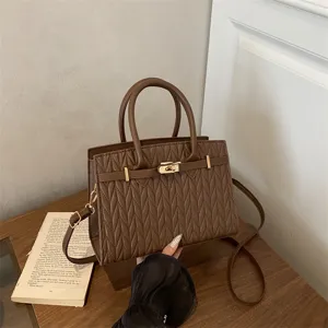 Elegante borsa a tracolla marrone da donna borsa a mano vintage con manico superiore casual.