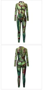 Halloween horror zombie print long sleeve slim jumpsuit spooky cosplay costume outfit