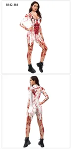 Halloween bloody nurse costume horror zombie digital print jumpsuit fancy dress party outfit