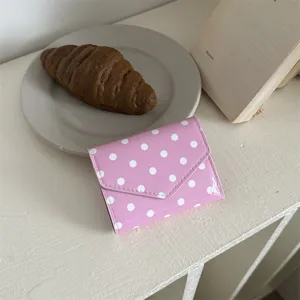 Portafoglio Classico Coreano a Pois da Donna in Pelle PU Piccola Pochette Minimalista Carino Portacarte Borsetta Quotidiana
