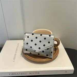 Mini portafoglio argento a pois in stile coreano da donna, elegante borsa compatta.