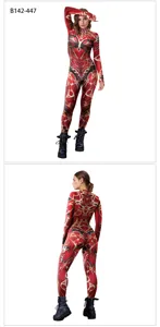 Halloween scary skeleton muscle digital print long sleeve tight jumpsuit cosplay costume