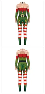 Christmas elf digital print long sleeve bodysuit festive party wear costume apparel