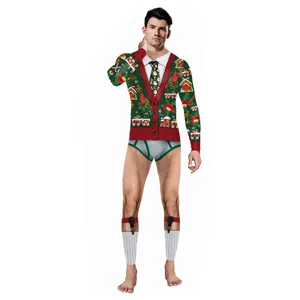 Mono Zentai con Estampado Navideño Unisex Divertido Jersey Falso de Dos Piezas Disfraz Fiesta Cosplay Bodysuit