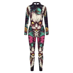 3D digital print cosplay jumpsuit gothic rabbit long sleeve festival party costume
