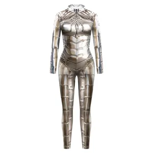 Hommes sci-fi armure métallique imprimé body manches longues combinaison serrée cosplay