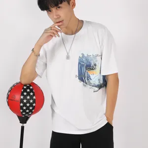 Men's Casual Cotton Blend T-Shirt Scenery Graphic Print Short Sleeve Crew Neck Top Comfortable Breathable Summer Apparel