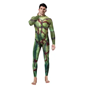 Halloween men's full body scary zombie printed costume stretchy jumpsuit party cosplay outfit