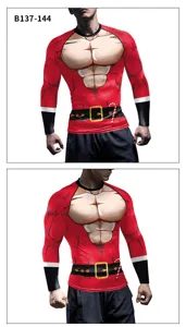 Mens digital print muscle long sleeve compression shirt for sports gym fitness workout.