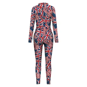 Women US UK flag print long sleeve jumpsuit sexy tight bodysuit for party festival