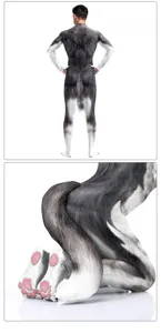 Husky Cosplay Bodysuit Volledig Lichaam Zentai Pak met Staart en Poten voor Feest Show