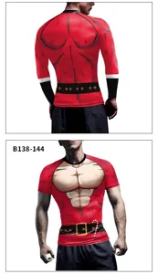 Men digital print muscle compression shirt sports fitness long short sleeve top gym wear