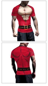 Men 3D Muscle Digital Print Compression Short Sleeve Gym Fitness T-Shirt Athletic