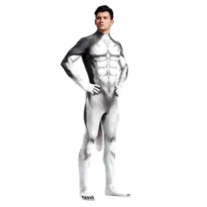 Heren Husky Cosplay Bodysuit Polyester Elastaan 3D Digitaal Bedrukt Lange Mouw Jumpsuit met Staart Feest Kostuum