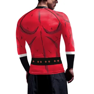 Men's Compression Shirt Digital Print Muscle Long Short Sleeve T-Shirt Breathable Slim Athletic Gym Fitness Top