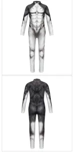 Kids animal cosplay costume digital print jumpsuit back and front view detail view