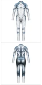 Children digital print animal costume front and back details showing realistic fur and muscle lines.