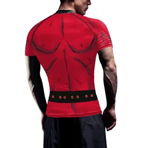 Men digital print muscle compression short sleeve t-shirt for outdoor fitness sports training.