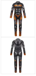Kids animal cosplay costume digital print jumpsuit for Halloween party fun dress up outfit.