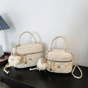 Sac à bandoulière matelassé chaîne femme sac à main décontracté pendentif peluche