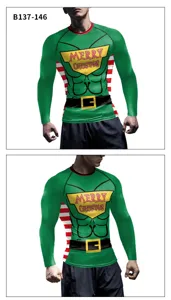 Chemise de Compression Manches Longues Lutin de Noel Homme Musculation Sport Haut