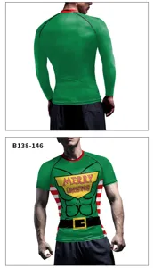 T-shirt de compression elfe de Noël pour hommes imprimé fitness manches courtes haut sport