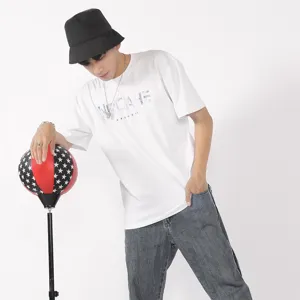 Men's casual white short-sleeve t-shirt with stylish front print, perfect for summer daily wear.