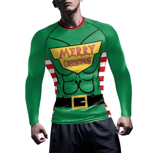 T-shirt de compression de muscle d'elfe de Noël pour hommes à manches longues fitness