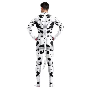 Combinaison de cosplay imprimé dalmatien pour adulte avec queue pour costume d'Halloween.
