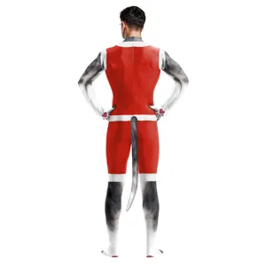 Christmas Husky Cosplay Full Body Zentai Suit Costume Back View Red White Print Jumpsuit