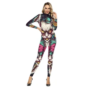 Women 3D digital print Halloween cosplay jumpsuit spooky rabbit long sleeve slim festival bodysuit