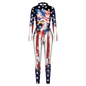 Amerikaanse vlag Amerikaanse zeearend print lange mouw jumpsuit voor feestje show.