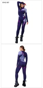 Details showing front and back of women digital print long sleeve tight cosplay jumpsuit.