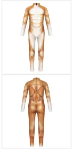 Detailed view of the tiger muscle cosplay jumpsuit costume, showing front and back design clearly.