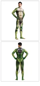 Men's green snake print cosplay catsuit full body jumpsuit stage performance costume.