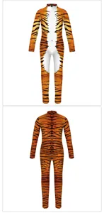 Tiger cosplay costume bodysuit for adults kids, long sleeve animal party fancy dress outfit.