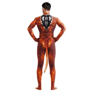 Snake print cosplay bodysuit stage performance costume with tail for men and women