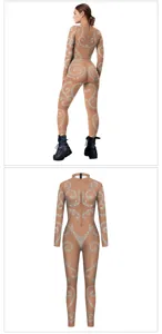 European and American style digital print long sleeve tight bodysuit stage performance wear